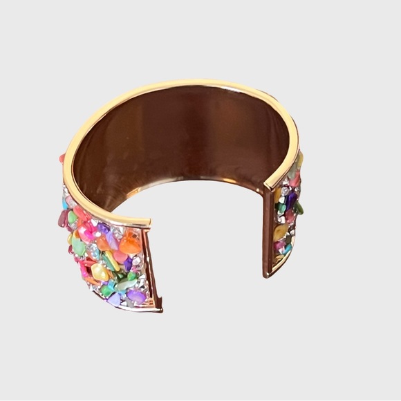 Multicolor Stone Embellished Gold Cuff Bracelet - Picture 6 of 10